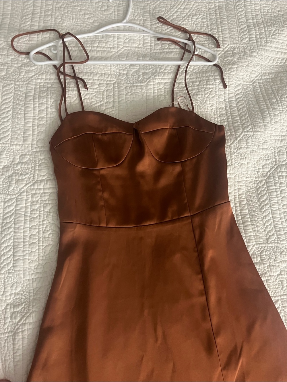 Satin Tie-Shoulder Slip Dress in Copper Brown